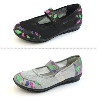Printed Mesh Mary Jane Flats