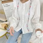 Floral Print Ruffled Button-up Blouse White - M