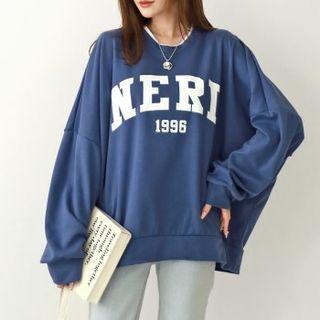 Letter Layered-trim Oversized Sweatshirt