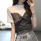 Mock Two-piece Short-sleeve Bow T-shirt