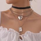 Alloy Heart & Tag Pendant Faux Leather Layered Choker Necklace