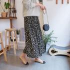Band-waist Pleated Dotted Long Skirt