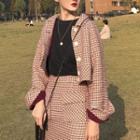Plaid Crop Button Jacket / H-line Skirt