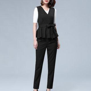 Set: V-neck Striped Vest + Slim Fit Pants