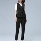Set: V-neck Striped Vest + Slim Fit Pants