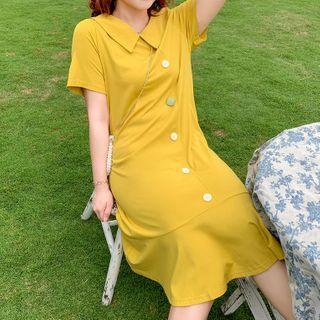 Short-sleeve Wide-collar Midi Mermaid Dress
