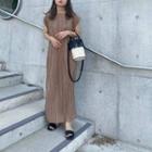 Cap-sleeve Pleated Maxi Dress Coffee - One Size