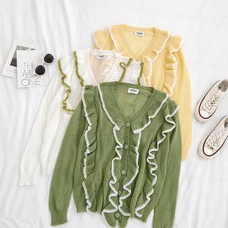 Ruffle-trim Long-sleeve Lightweight Cardigan