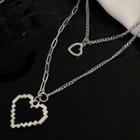 Hollow Heart Layered Necklace 1 Pc - Silver - One Size