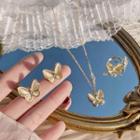 Cat Eye Stone Butterfly Necklace / Earring / Ring / Set