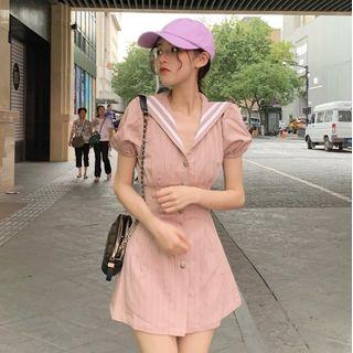Sailor-collar Tie Puff-sleeve Dress