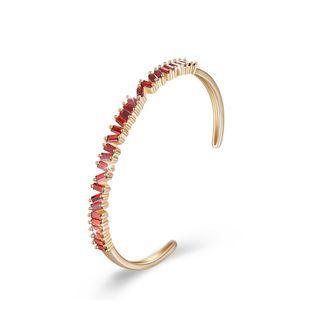 Fashion Plated Champagne Gold Open Bangle With Red Cubic Zircon Champagne - One Size