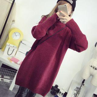 Plain Crew-neck Long Sweater