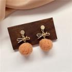 Bow Pom Pom Drop Earring 1 Pair - Gold & Orange Pink - One Size