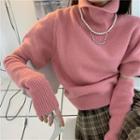 High-neck Ripped Knit Top