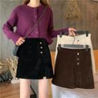 Corduroy A-line Split Mini Skirt