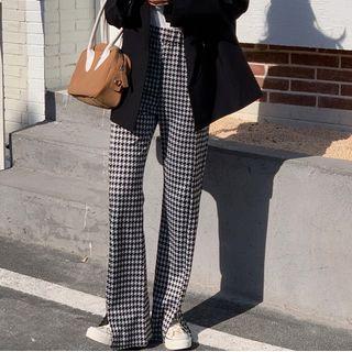 Houndstooth Straight-fit Pants Houndstooth - Black & White - One Size