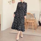 Frilled-collar Floral Print Long Dress