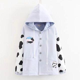 Milk Cow Print Single-breasted Hooded Jacket