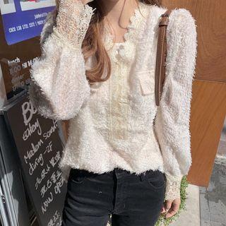 Lace Trim Fringed Blouse Milky White - One Size
