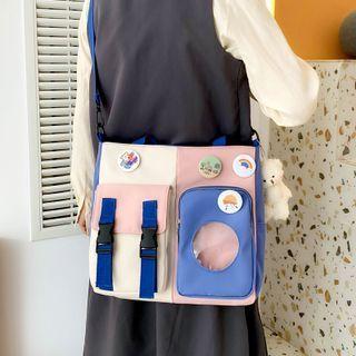 Pvc Panel Color Block Crossbody Tote Bag