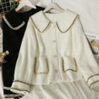 Glitter-trim Peter Pan-collar Furry Jacket