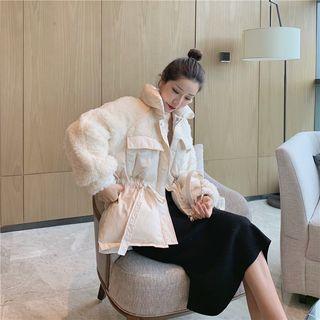 Fleece Panel Padded Jacket / Straight-fit Knit Skirt