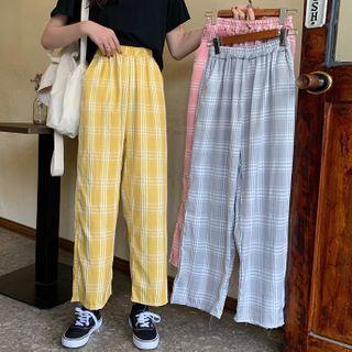 Plaid Cropped Straight Leg Jeans