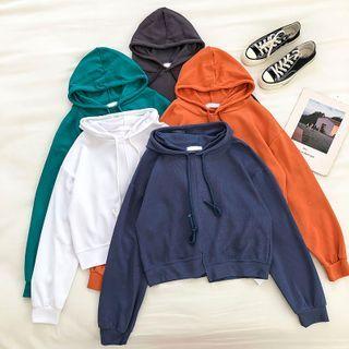 Asymmetric Plain Long-sleeve Hooded Sweatshirt