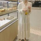 Long-sleeve Shirred Midi Chiffon Dress Off-white - One Size