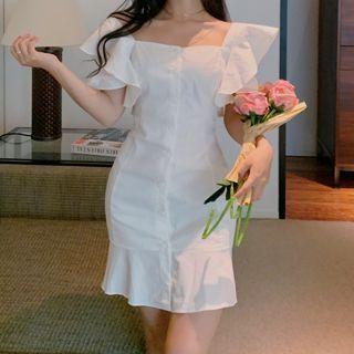 Short-sleeve Square-neck Mini Mermaid Dress