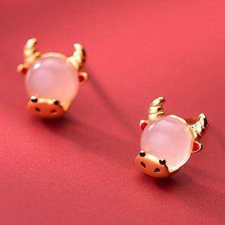 Cow Cat Eye Stone Sterling Silver Earring