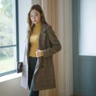 Notched-collar Houndstooth Wool Blend Coat