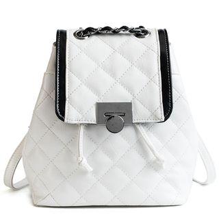 Faux Leather Quilted Flap Backpack Blue - One Size