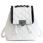 Faux Leather Quilted Flap Backpack Blue - One Size