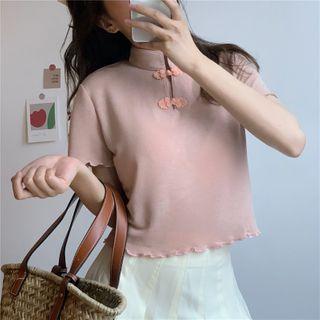 Stand-collar Lettuce Edge Short-sleeve Top