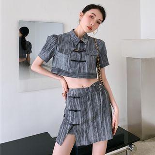 Short-sleeve Tie-dyed Crop Shirt / Mini A-line Skirt