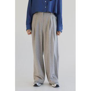 Pintuck-front Straight-cut Pants Light Gray - One Size