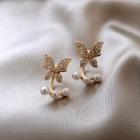 Butterfly Faux Pearl Ear Jacket 1 Pair - Gold - One Size