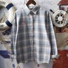 Long-sleeve Fruit Embroidered Plaid Shirt