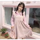Note Embroidered Blouse / Ruffle Trim Striped Pinafore Dress