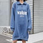 Long-sleeve Stand-collar Lettering Dress