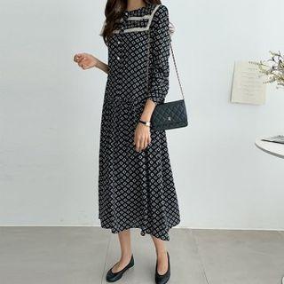 Lace-trim Sailor Collar Patterned Dress