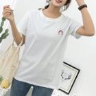 Short-sleeve Rainbow Embroidered T-shirt White - One Size