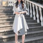 Short-sleeve Asymmetric Midi A-line Dress