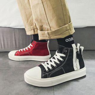 Color Block Size Zipper High-top Sneakers