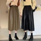 Faux Leather High-waist A-line Semi Skirt