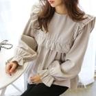 Frill-sleeve Shirred Cotton Top