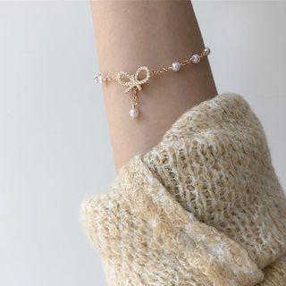 Faux Pearl Bow Bracelet 1 Pc - White & Gold - One Size