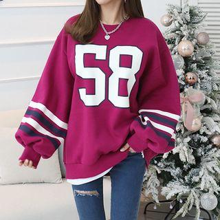 Number Print Oversized Sweatshirt Plum - One Size